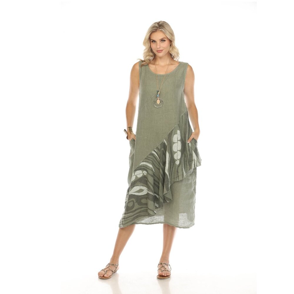 Olive Dress with Pockets and Abstract Design